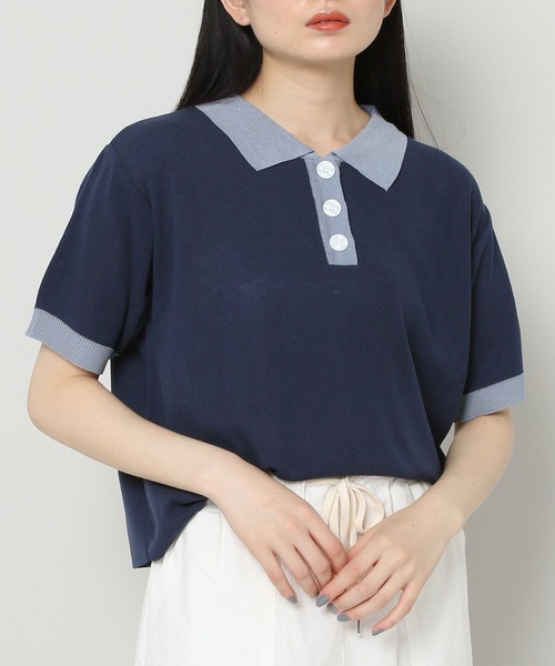 【完売品】【新品未使用タグ付き】the toe ネイビー ポロシャツ S ALAND(エーランド)の「3.3Field Trip/コントラストカラー