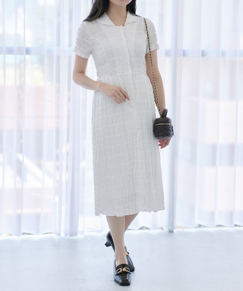 Lamoa(ラモア)の「Lamoa/シワ加工 襟付き シャツワンピース(ワンピース・レディース・ホワイト/ネイビー・FREE)」の20枚目の写真