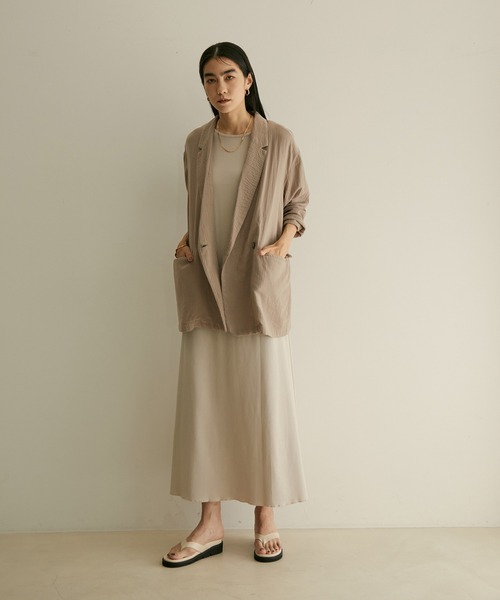 SALON adam et rope'（サロン アダム エ ロペ）の「【洗える】ダブルガーゼルーズジャケット / オーガニックコットン（テーラードジャケット・レディース・オフホワイト/グレー系その他/スミクロ・FREE）」の6枚目の写真