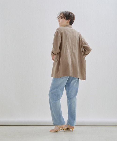 SALON adam et rope'（サロン アダム エ ロペ）の「【洗える】ダブルガーゼルーズジャケット / オーガニックコットン（テーラードジャケット・レディース・オフホワイト/グレー系その他/スミクロ・FREE）」の21枚目の写真