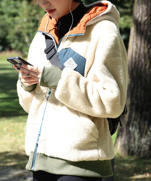 KRIFF MAYER Lady's Collection（クリフメイヤーレディースコレクション）の「リバーシブルジャケット ボア 2way アウトドア キャンプ（ひっくりJK）（その他アウター・レディース・ベージュ/ネイビー/オフホワイト/その他5/その他6/カラフル・MEDIUM/LARGE）」の2枚目の写真