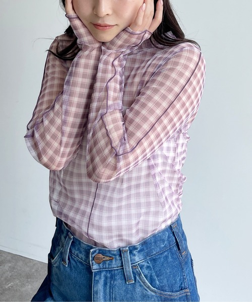 CPCM（シーピーシーエム）の「アソート柄シアーインナートップス 花柄 マーブル柄（シャツ/ブラウス・レディース・ブラック/ベージュ/パープル/ブルー/グリーン・FREE）」の5枚目の写真