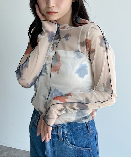 CPCM（シーピーシーエム）の「アソート柄シアーインナートップス 花柄 マーブル柄（シャツ/ブラウス・レディース・ブラック/ベージュ/パープル/ブルー/グリーン・FREE）」の3枚目の写真