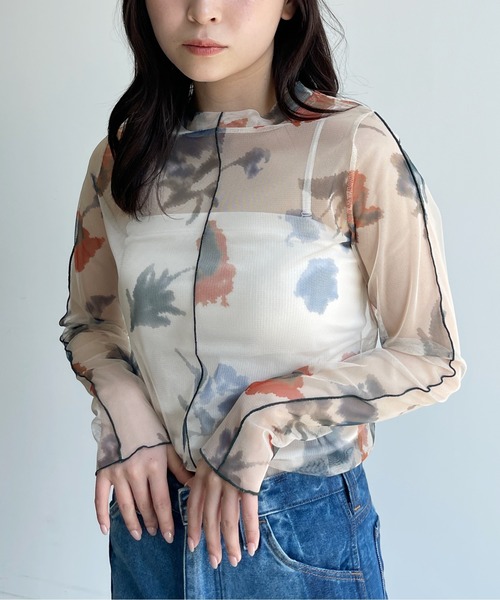 CPCM（シーピーシーエム）の「アソート柄シアーインナートップス 花柄 マーブル柄（シャツ/ブラウス・レディース・ブラック/ベージュ/パープル/ブルー/グリーン・FREE）」の21枚目の写真