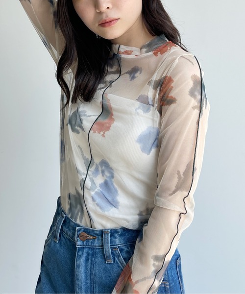 CPCM（シーピーシーエム）の「アソート柄シアーインナートップス 花柄 マーブル柄（シャツ/ブラウス・レディース・ブラック/ベージュ/パープル/ブルー/グリーン・FREE）」の8枚目の写真