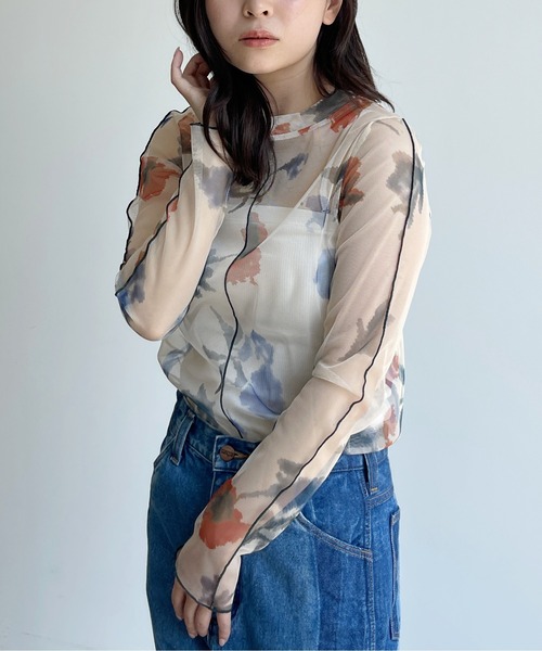 CPCM（シーピーシーエム）の「アソート柄シアーインナートップス 花柄 マーブル柄（シャツ/ブラウス・レディース・ブラック/ベージュ/パープル/ブルー/グリーン・FREE）」の15枚目の写真