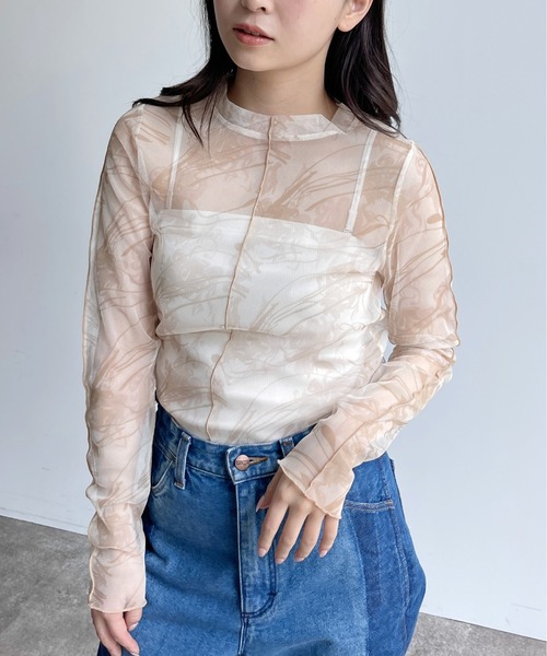 CPCM（シーピーシーエム）の「アソート柄シアーインナートップス 花柄 マーブル柄（シャツ/ブラウス・レディース・ブラック/ベージュ/パープル/ブルー/グリーン・FREE）」の6枚目の写真