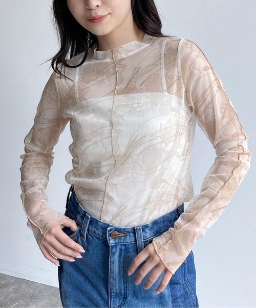 CPCM（シーピーシーエム）の「アソート柄シアーインナートップス 花柄 マーブル柄（シャツ/ブラウス・レディース・ブラック/ベージュ/パープル/ブルー/グリーン・FREE）」の13枚目の写真