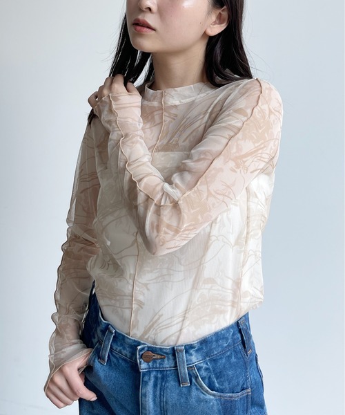 CPCM（シーピーシーエム）の「アソート柄シアーインナートップス 花柄 マーブル柄（シャツ/ブラウス・レディース・ブラック/ベージュ/パープル/ブルー/グリーン・FREE）」の20枚目の写真