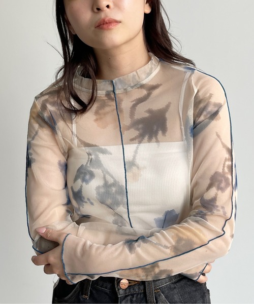 CPCM（シーピーシーエム）の「アソート柄シアーインナートップス 花柄 マーブル柄（シャツ/ブラウス・レディース・ブラック/ベージュ/パープル/ブルー/グリーン・FREE）」の9枚目の写真