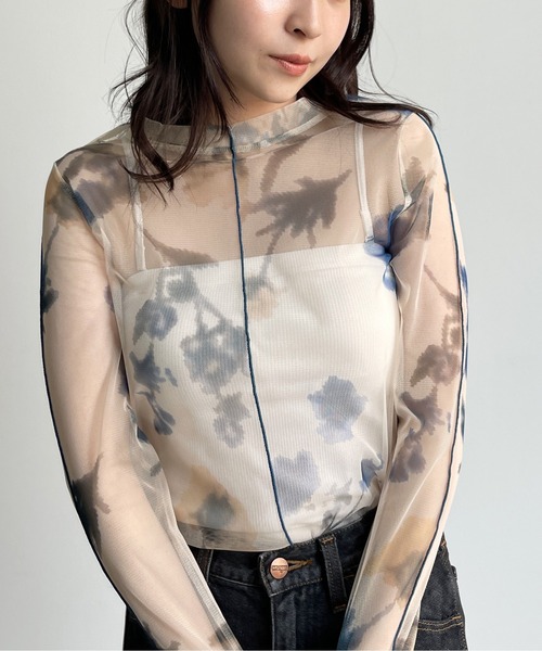 CPCM（シーピーシーエム）の「アソート柄シアーインナートップス 花柄 マーブル柄（シャツ/ブラウス・レディース・ブラック/ベージュ/パープル/ブルー/グリーン・FREE）」の16枚目の写真