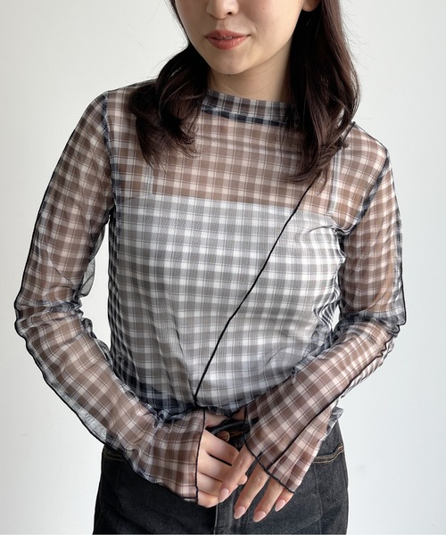 CPCM（シーピーシーエム）の「アソート柄シアーインナートップス 花柄 マーブル柄（シャツ/ブラウス・レディース・ブラック/ベージュ/パープル/ブルー/グリーン・FREE）」の10枚目の写真