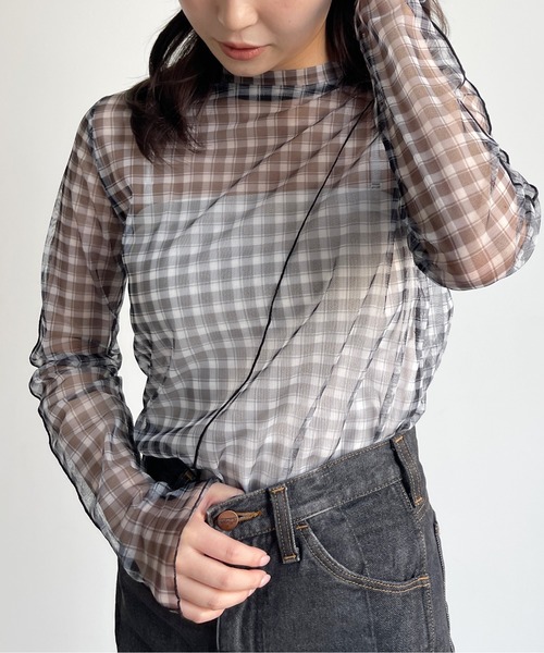 CPCM（シーピーシーエム）の「アソート柄シアーインナートップス 花柄 マーブル柄（シャツ/ブラウス・レディース・ブラック/ベージュ/パープル/ブルー/グリーン・FREE）」の17枚目の写真