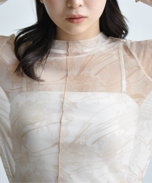 CPCM（シーピーシーエム）の「アソート柄シアーインナートップス 花柄 マーブル柄（シャツ/ブラウス・レディース・ブラック/ベージュ/パープル/ブルー/グリーン・FREE）」の7枚目の写真