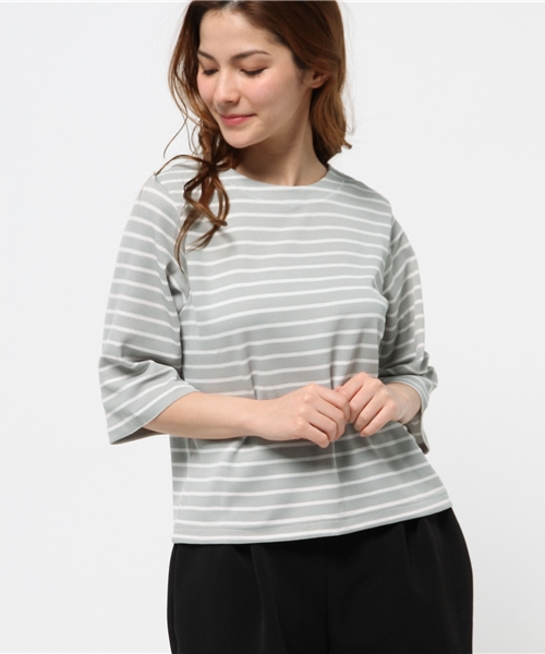 WHO'S WHO gallery（フーズフーギャラリー）の「ボーダー5分袖TEE（Tシャツ/カットソー・レディース・ホワイト/グレー/ネイビー・FREE）」の13枚目の写真