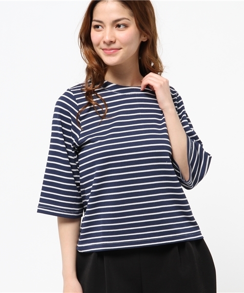 WHO'S WHO gallery（フーズフーギャラリー）の「ボーダー5分袖TEE（Tシャツ/カットソー・レディース・ホワイト/グレー/ネイビー・FREE）」の3枚目の写真