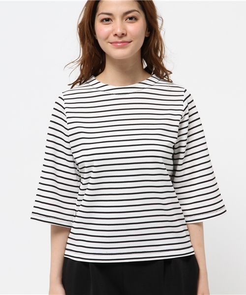 WHO'S WHO gallery（フーズフーギャラリー）の「ボーダー5分袖TEE（Tシャツ/カットソー・レディース・ホワイト/グレー/ネイビー・FREE）」の4枚目の写真