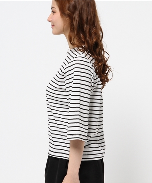 WHO'S WHO gallery（フーズフーギャラリー）の「ボーダー5分袖TEE（Tシャツ/カットソー・レディース・ホワイト/グレー/ネイビー・FREE）」の5枚目の写真