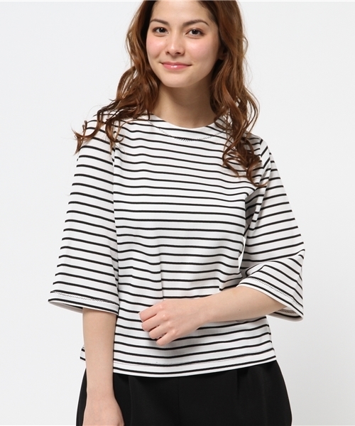 WHO'S WHO gallery（フーズフーギャラリー）の「ボーダー5分袖TEE（Tシャツ/カットソー・レディース・ホワイト/グレー/ネイビー・FREE）」の12枚目の写真