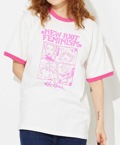 X-girl（エックスガール）の「X-girl × YUGO. S/S RINGER TEE（Tシャツ/カットソー・レディース・ホワイト/ブラック・L/M）」の2枚目の写真