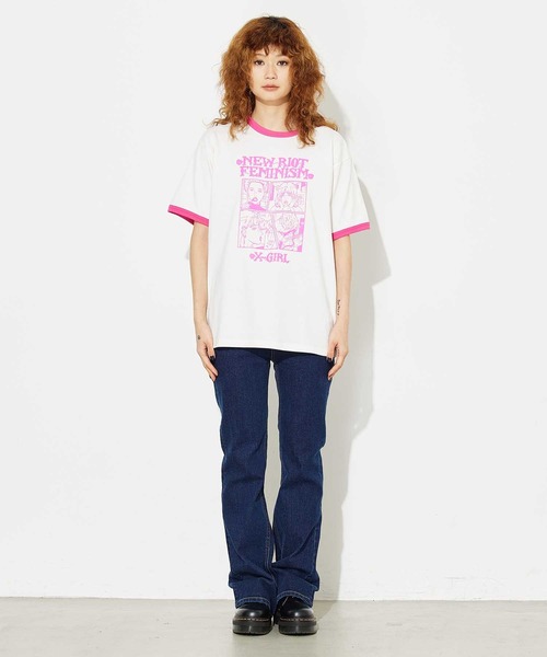 X-girl（エックスガール）の「X-girl × YUGO. S/S RINGER TEE（Tシャツ/カットソー・レディース・ホワイト/ブラック・L/M）」の5枚目の写真