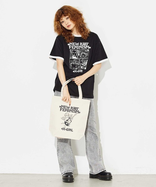 X-girl（エックスガール）の「X-girl × YUGO. S/S RINGER TEE（Tシャツ/カットソー・レディース・ホワイト/ブラック・L/M）」の8枚目の写真