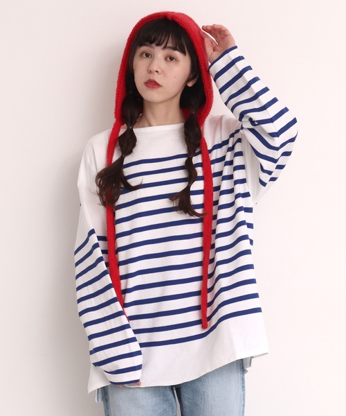 Dot＆Stripes CHILD WOMAN（ドットアンドストライプス　チャイルドウーマン）の「太番モヘヤあぜ つけフード（ハット・レディース・レッド/アイボリー・FREE）」の5枚目の写真