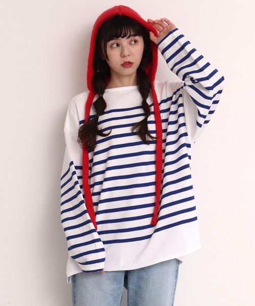 Dot＆Stripes CHILD WOMAN（ドットアンドストライプス　チャイルドウーマン）の「太番モヘヤあぜ つけフード（ハット・レディース・レッド/アイボリー・FREE）」の6枚目の写真