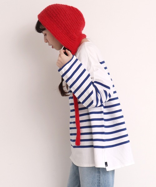 Dot＆Stripes CHILD WOMAN（ドットアンドストライプス　チャイルドウーマン）の「太番モヘヤあぜ つけフード（ハット・レディース・レッド/アイボリー・FREE）」の7枚目の写真