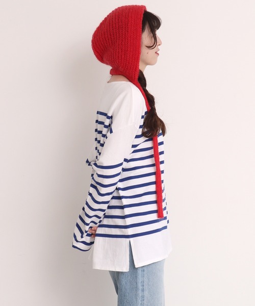 Dot＆Stripes CHILD WOMAN（ドットアンドストライプス　チャイルドウーマン）の「太番モヘヤあぜ つけフード（ハット・レディース・レッド/アイボリー・FREE）」の10枚目の写真