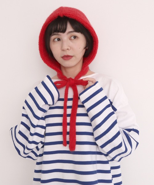 Dot＆Stripes CHILD WOMAN（ドットアンドストライプス　チャイルドウーマン）の「太番モヘヤあぜ つけフード（ハット・レディース・レッド/アイボリー・FREE）」の3枚目の写真