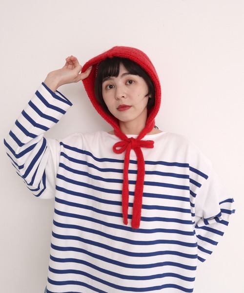 Dot＆Stripes CHILD WOMAN（ドットアンドストライプス　チャイルドウーマン）の「太番モヘヤあぜ つけフード（ハット・レディース・レッド/アイボリー・FREE）」の4枚目の写真