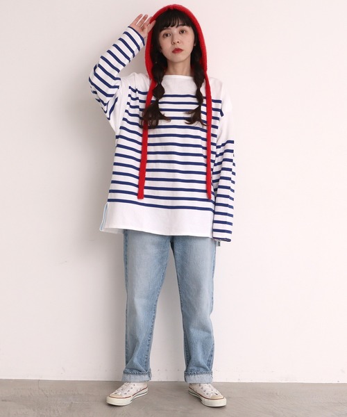Dot＆Stripes CHILD WOMAN（ドットアンドストライプス　チャイルドウーマン）の「太番モヘヤあぜ つけフード（ハット・レディース・レッド/アイボリー・FREE）」の12枚目の写真
