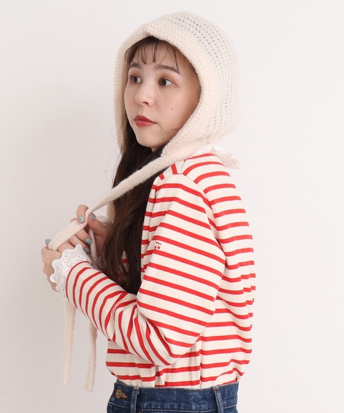 Dot＆Stripes CHILD WOMAN（ドットアンドストライプス　チャイルドウーマン）の「太番モヘヤあぜ つけフード（ハット・レディース・レッド/アイボリー・FREE）」の20枚目の写真