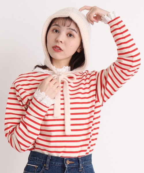 Dot＆Stripes CHILD WOMAN（ドットアンドストライプス　チャイルドウーマン）の「太番モヘヤあぜ つけフード（ハット・レディース・レッド/アイボリー・FREE）」の19枚目の写真