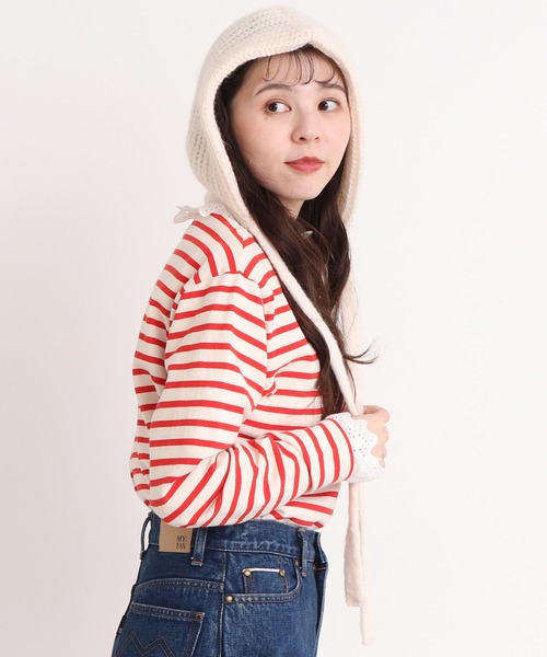 Dot＆Stripes CHILD WOMAN（ドットアンドストライプス　チャイルドウーマン）の「太番モヘヤあぜ つけフード（ハット・レディース・レッド/アイボリー・FREE）」の22枚目の写真