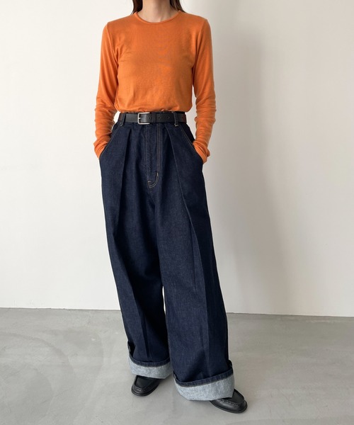 CANAL JEAN(キャナルジーン)の「El mar(エルマール) テンセルストレッチロングTシャツ(Tシャツ/カットソー・レディース・ブラック/ブラウン/オレンジ/ブルー/アイボリー・ONE SIZE)」の9枚目の写真