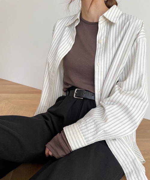 CANAL JEAN(キャナルジーン)の「El mar(エルマール) テンセルストレッチロングTシャツ(Tシャツ/カットソー・レディース・ブラック/ブラウン/オレンジ/ブルー/アイボリー・ONE SIZE)」の13枚目の写真