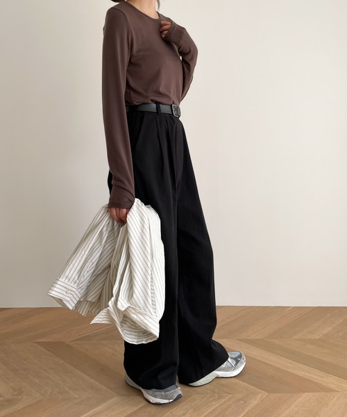 CANAL JEAN(キャナルジーン)の「El mar(エルマール) テンセルストレッチロングTシャツ(Tシャツ/カットソー・レディース・ブラック/ブラウン/オレンジ/ブルー/アイボリー・ONE SIZE)」の12枚目の写真