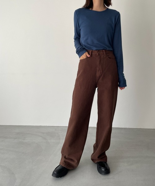 CANAL JEAN(キャナルジーン)の「El mar(エルマール) テンセルストレッチロングTシャツ(Tシャツ/カットソー・レディース・ブラック/ブラウン/オレンジ/ブルー/アイボリー・ONE SIZE)」の11枚目の写真