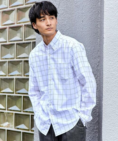 green label relaxing(グリーンレーベルリラクシング)の「ナチュラルフィット ビエラ ボタンダウン ウィンドウペーン シャツ OVLG(シャツ/ブラウス・メンズ・ホワイト/ベージュ/ネイビー/モカ・S/M/L/XL/XXL)」の2枚目の写真