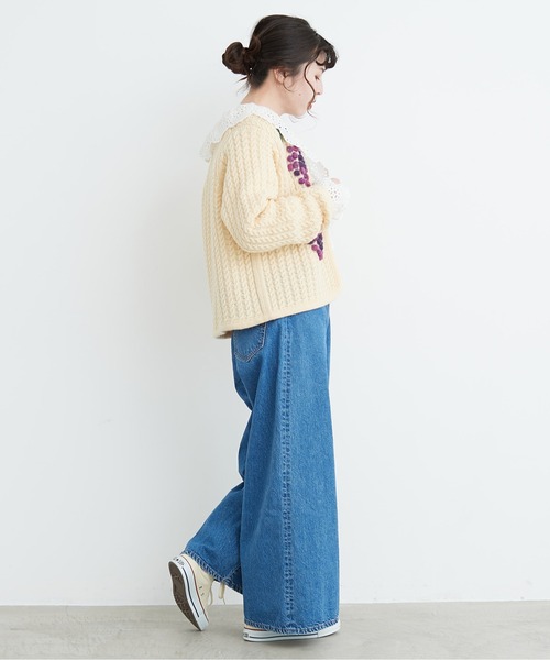 CHILD WOMAN　ぶどう刺繍　ニットカーディガン　ハンドニット CHILD WOMAN（チャイルドウーマン）の「WEB/栄路面店別注 ウール