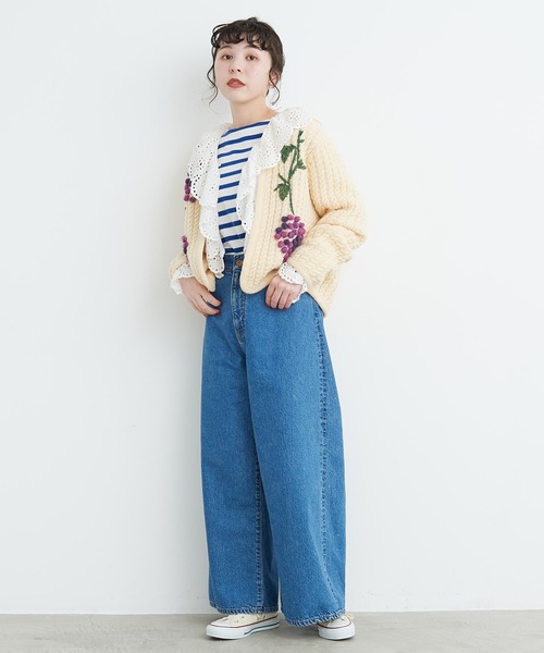CHILD WOMAN（チャイルドウーマン）の「WEB/栄路面店別注　ウール/アクリルケーブルHANDぶどう刺繍カーディガン（カーディガン/ボレロ・レディース・キナリ・FREE）」の10枚目の写真