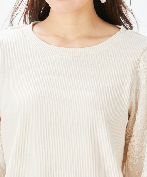 marun(マルン)の「<大きいサイズ> 刺しゅう袖リブカットソー marun(Tシャツ/カットソー・レディース・ホワイト系・5L/4L/LL/L/3L)」の9枚目の写真