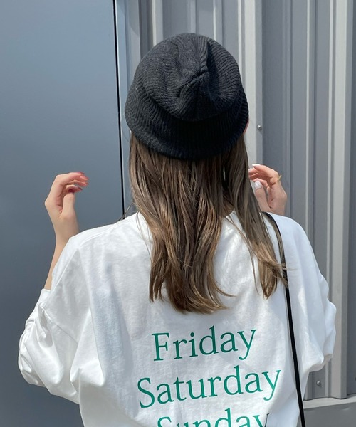 LE MORE（リモア）の「リブ編みニット帽（ニットキャップ/ビーニー・レディース・ダークグレー/ブラック・FREE）」の7枚目の写真