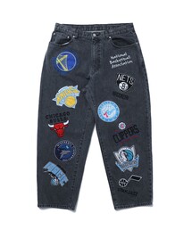 NBA/エヌビーエー 別注 NBAチームワッペン刺繍 デニムパンツ/ワッペン刺繍