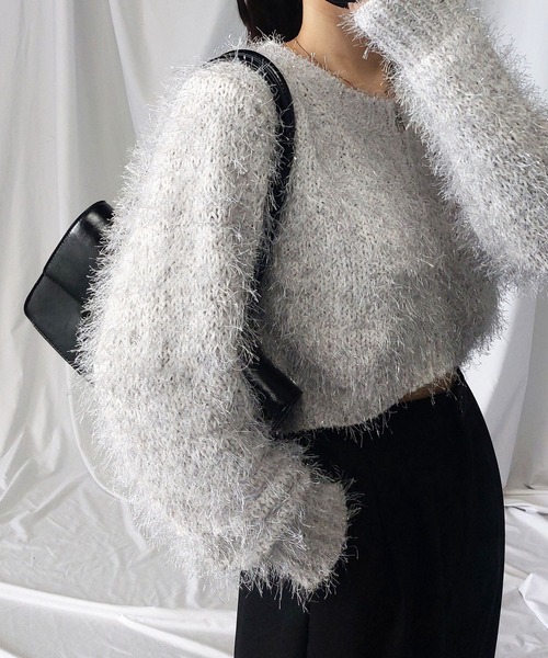 新品【RIVE DROITE】 フェザーラメカーデ ニットカーディガン F セール