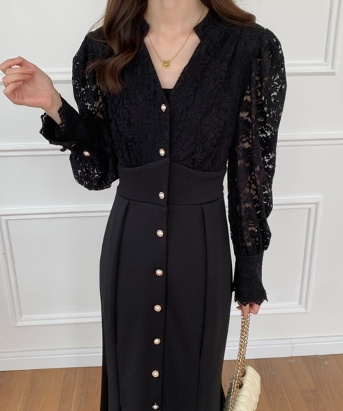 ABITOKYO(アビトーキョー)の「バックリボンレース切替マーメイドワンピース(ワンピース・レディース・ブラック/ベージュ・S/M)」の2枚目の写真
