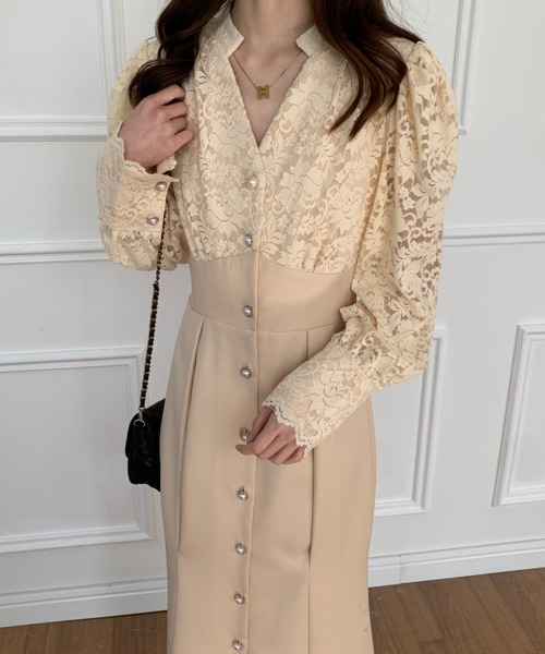 ABITOKYO(アビトーキョー)の「バックリボンレース切替マーメイドワンピース(ワンピース・レディース・ブラック/ベージュ・S/M)」の3枚目の写真