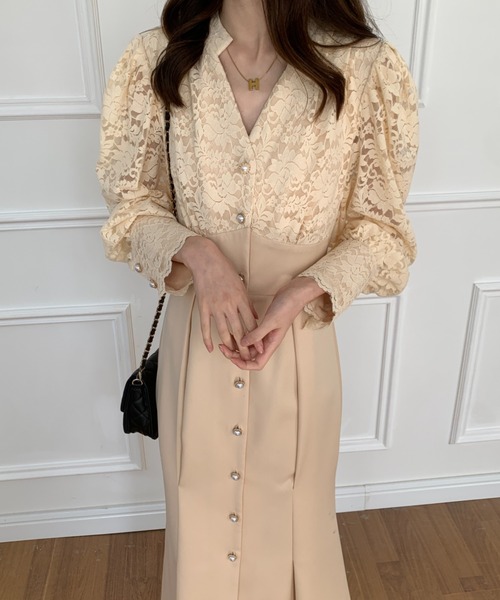 ABITOKYO(アビトーキョー)の「バックリボンレース切替マーメイドワンピース(ワンピース・レディース・ブラック/ベージュ・S/M)」の5枚目の写真